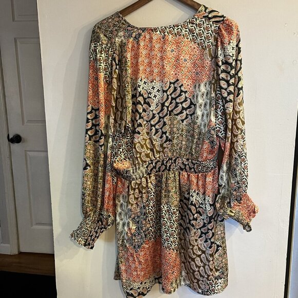 ZARA Women's Paisley Patchwork V-Neck Wrap Front Smocked Sleeve Dress Size XL - Picture 2 of 4